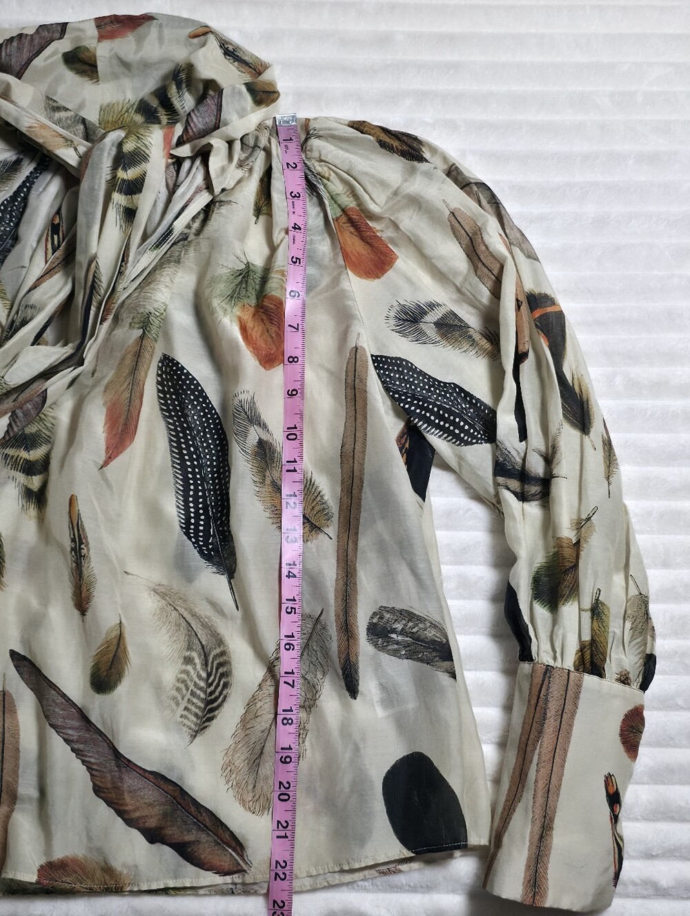 Banana Republic Harper Cotton-Silk Blouse, Size Small, Neutral, Feather Print - Picture 11 of 13